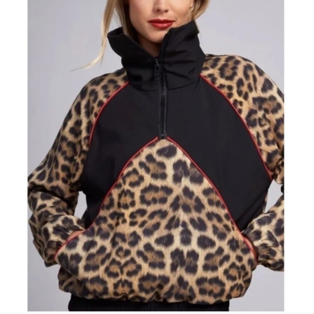 Terez Leopard Print Half Zip Pullover Windbreaker Jacket NWT Size Small